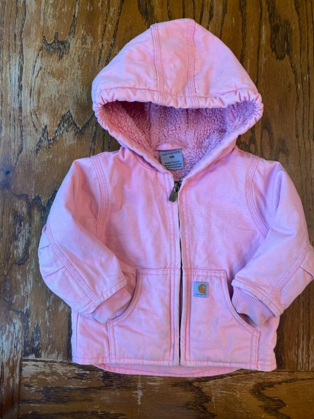 Carhartt Baby Girls Pink Hooded Jacket Sherpa Lined 12M